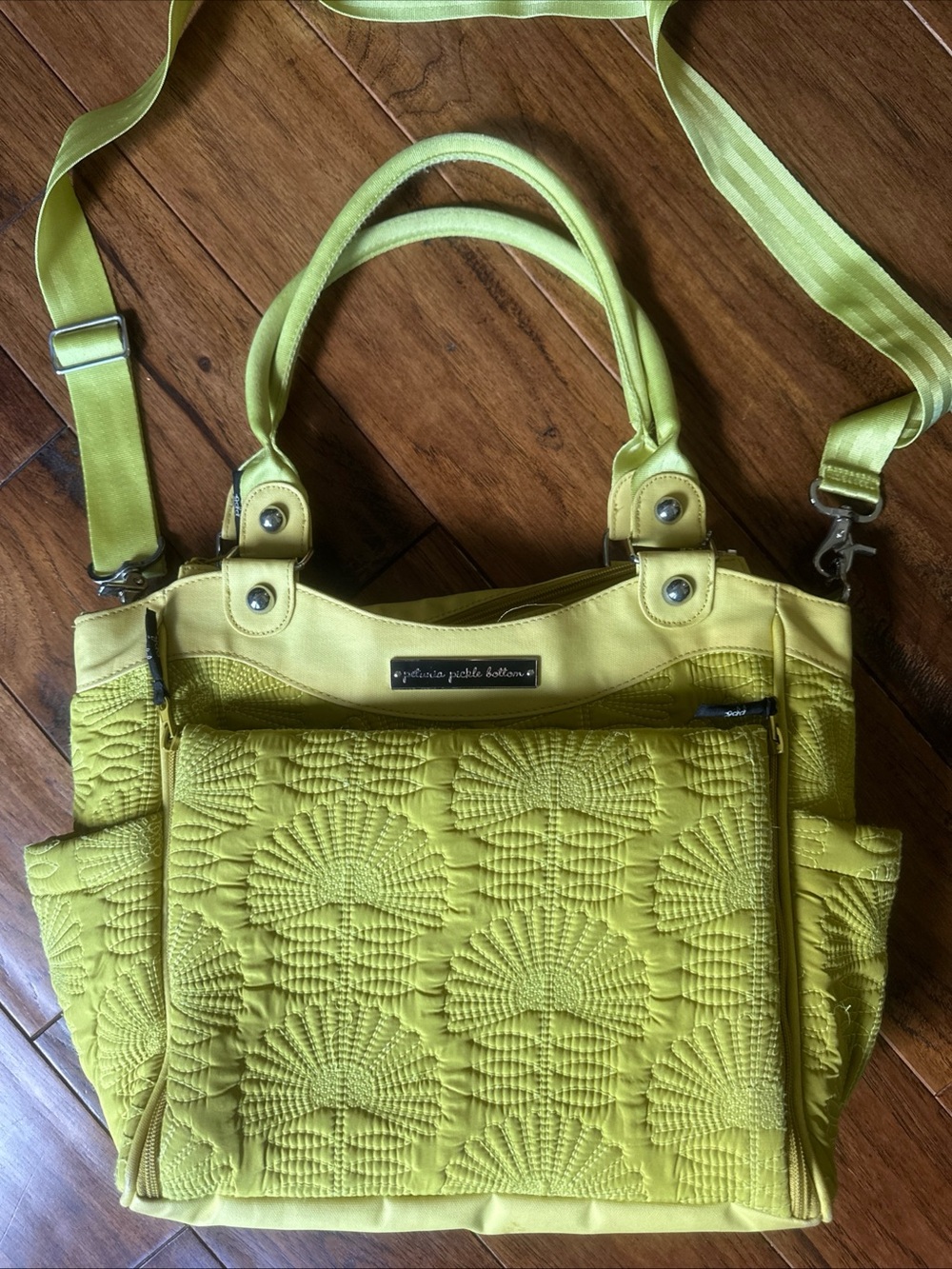 petunia pickle bottom diaper bag Changing Pad Quilted Yellow Floral City Strap